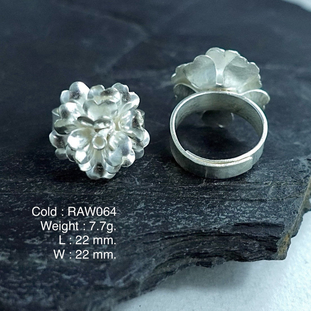 Pure silver, blooming flower silver ring.