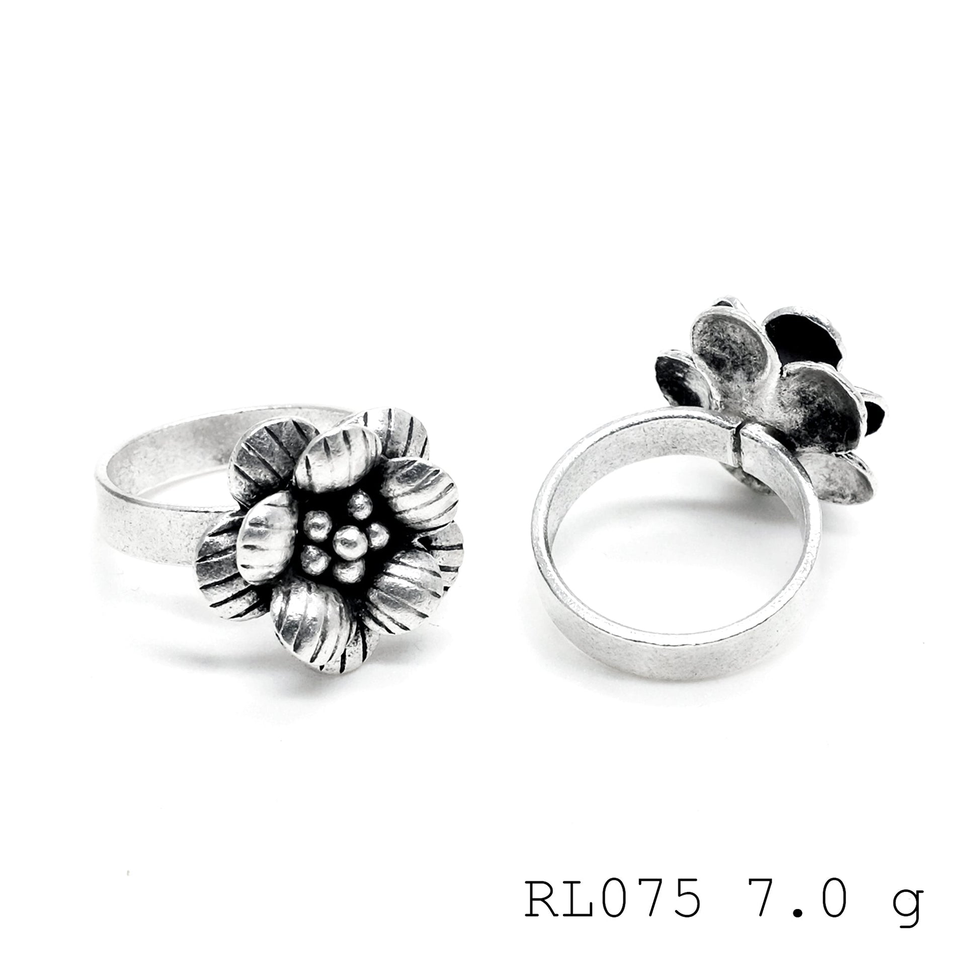 Every petal is hand-shaped on this silver ring.
