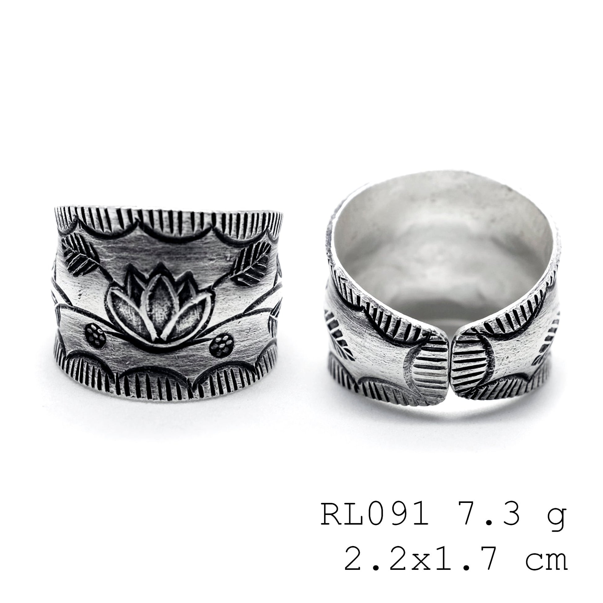One-of-a-kind petals on a pure silver ring.