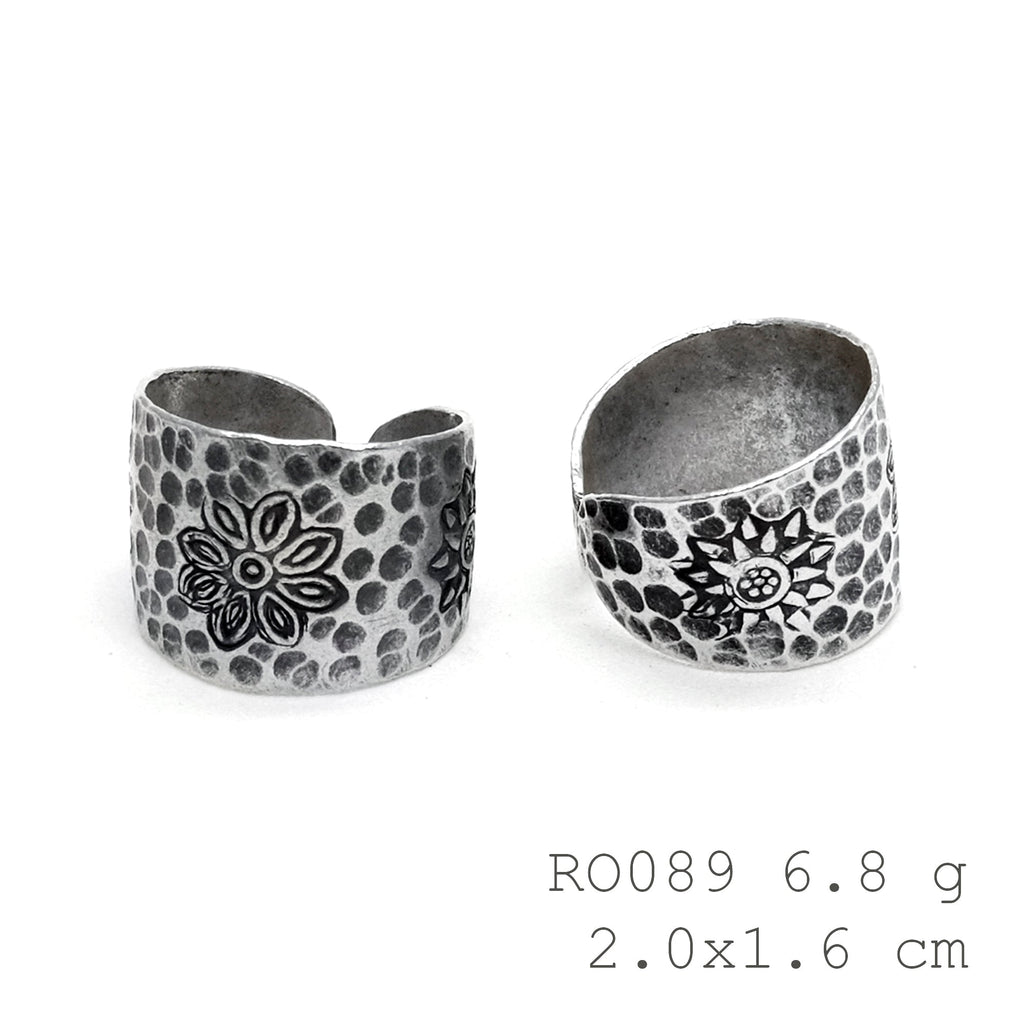 One-of-a-kind texture on this silver ring.