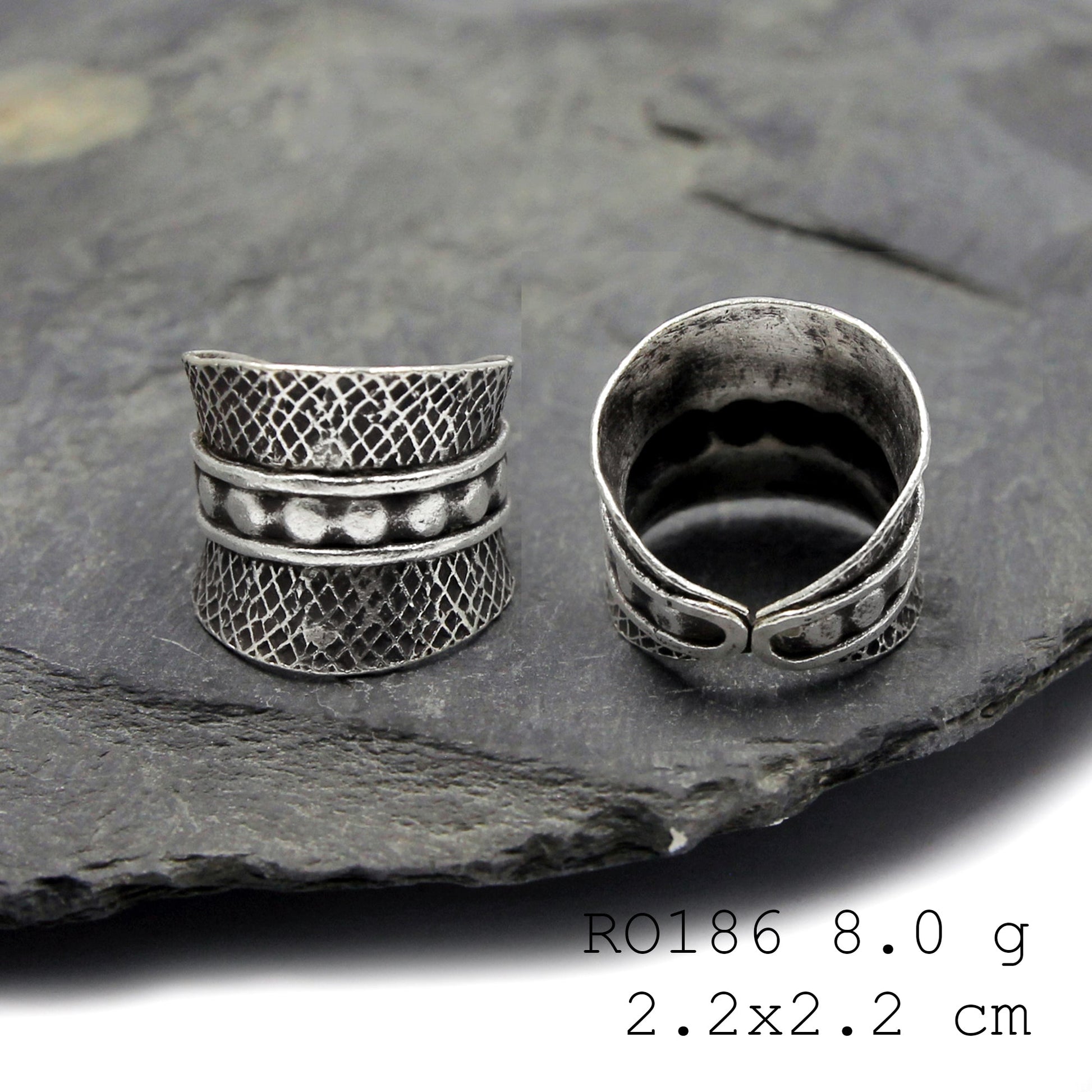 Feel the texture of this handmade silver ring.